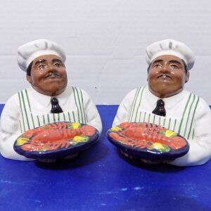 Ceramic Black American Cooks Chefs Both Are Peppers Shakers